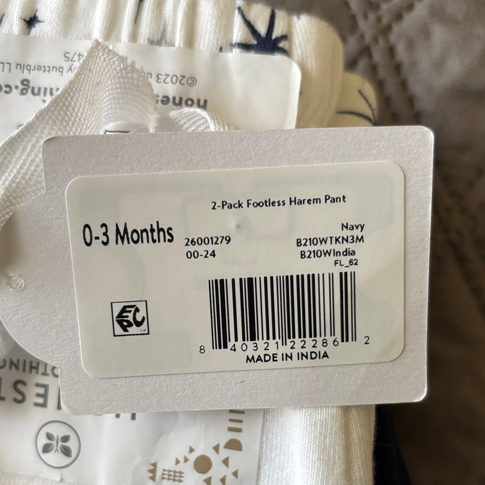 NWT Honest Baby Organic Cotton 2 Pack Harem Pants 0-3 Months Navy Twinkle Star - Picture 10 of 11